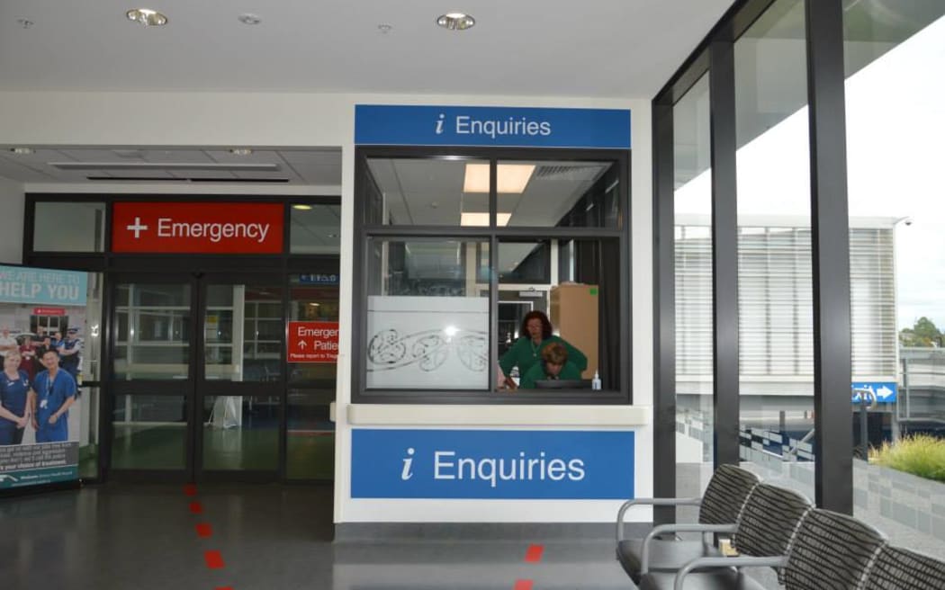 Reception desk at Waikato Hospital.