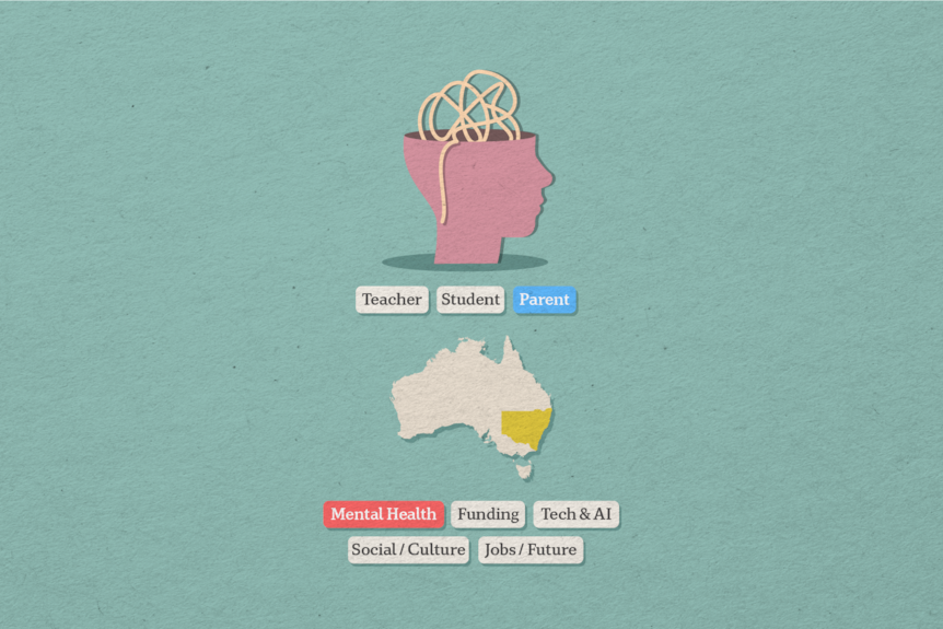 A graphic illustrates that an audience member is a parent in NSW with mental health concerns.