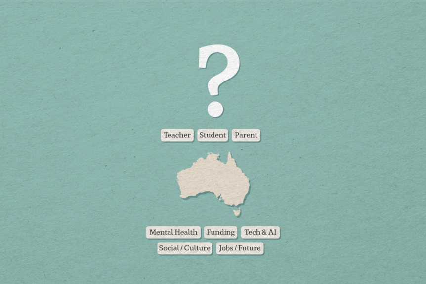 A graphic showing a map of Australia with a question mark invites viewers to write.